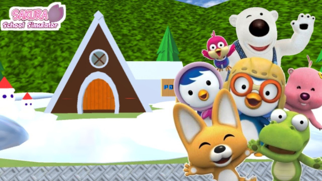 Bermain ke Rumah Pororo di Sakura School Simulator