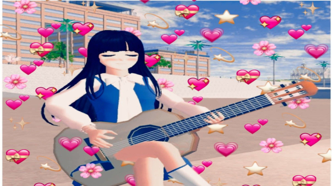 Bermain Gitar di Sakura School Simulator