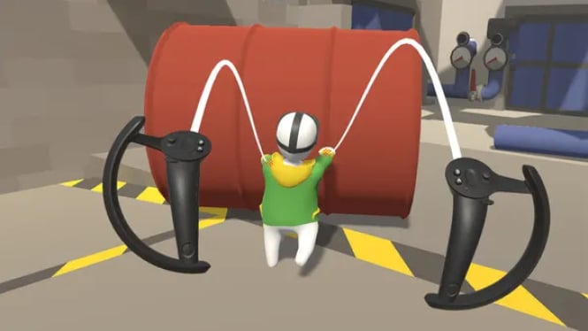 Bermain Human Fall Flat di VR