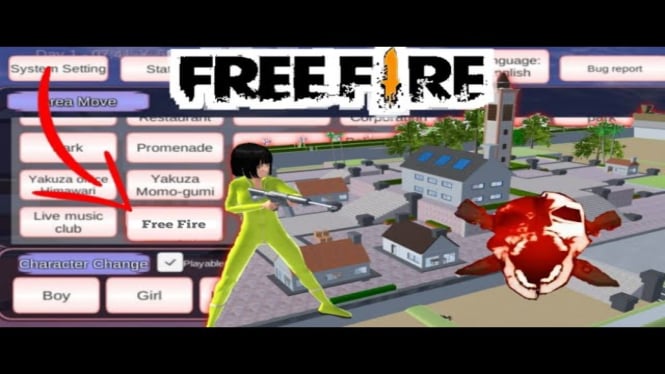 Mabar Free Fire di Sakura School Simulator