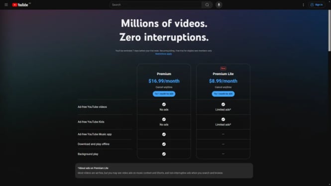 Uji Coba YouTube Premium Lite dengan Iklan Terbatas