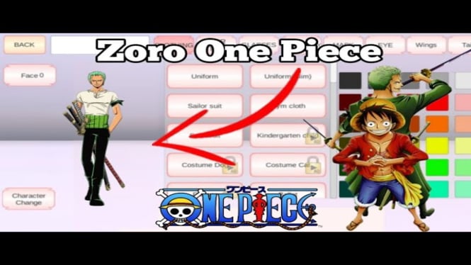 Karakter Zoro dari One Piece di Sakura School Simulator