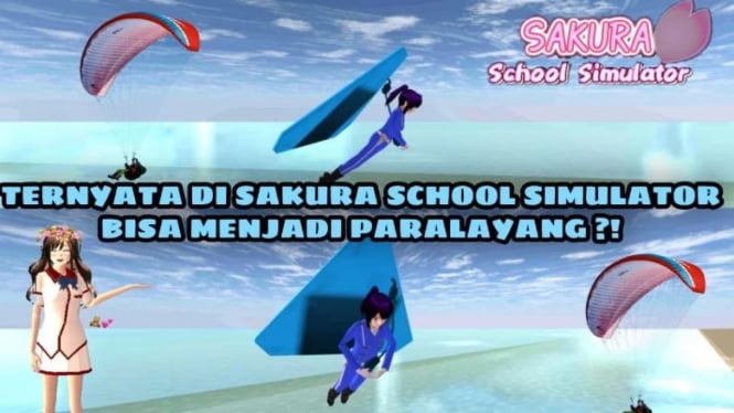 Terbang dengan Paralayang di Sakura School Simulator