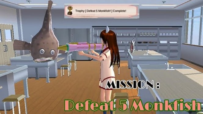 Cara Mudah Menyelesaikan Misi Defeat 5 Monkfish di Sakura School Simulator