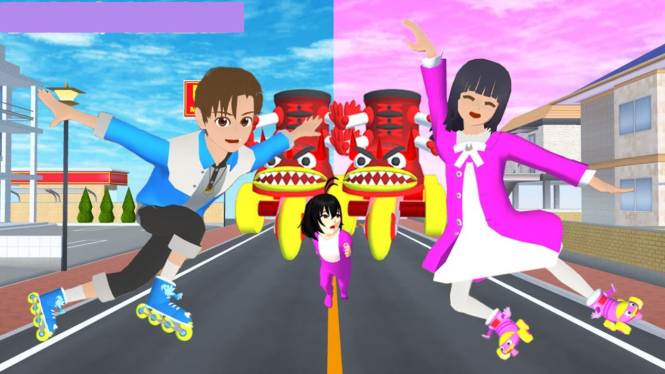 Bermain Sepatu Roda di Sakura School Simulator