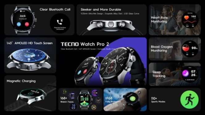 Inilah Tecno Watch Pro 2: Smartwatch dengan Fitur 110 Olahraga dan IP68