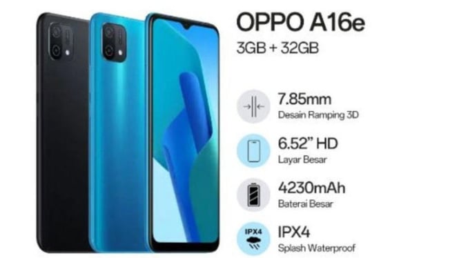 Spesifikasi Oppo A16e: Layar Nyaman, Baterai Tahan Lama, Harga Terjangkau!