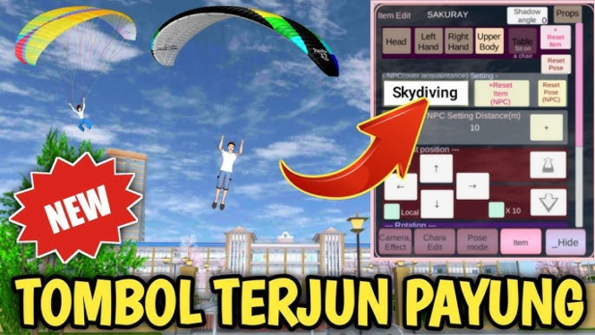 Terjun Payung di Sakura School Simulator