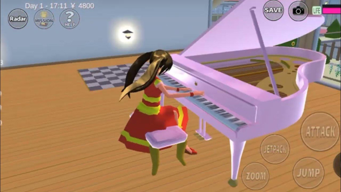 Bermain Piano di Sakura School Simulato