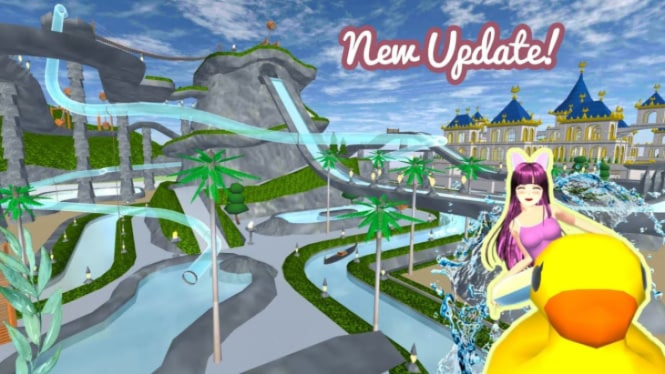 Bangun Kolam Renang Mewah Penuh Wahana di Sakura School Simulator