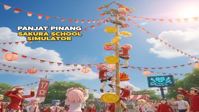 Lomba Panjat Pinang di Sakura School