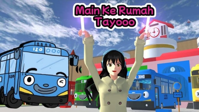 Rumah Bus Tayo di Sakura School Simulator
