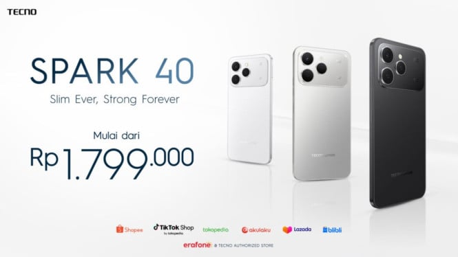 Tecno Spark 40 Resmi Indonesia, Bodi Tipis dengan Baterai 5.200 mAh di Kelas Terjangkau