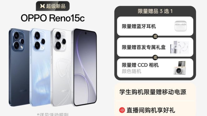 Oppo Reno 15c Resmi Hadir: Baterai 6.500 mAh, Snapdragon 7 Gen 4 & IP69!