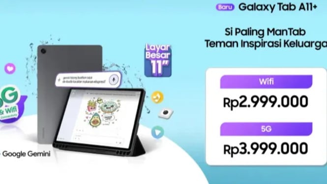 Samsung Rilis Galaxy Tab A11+ di RI: Layar 11 Inci, AI Canggih, Bonus Cover!