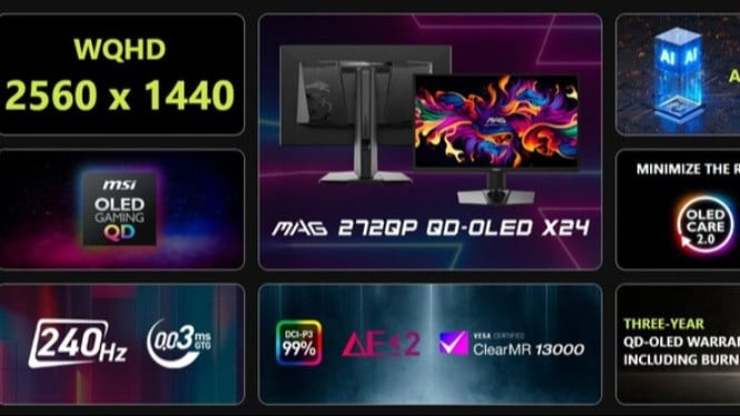 MSI Rilis Monitor QD-OLED 1440p 240Hz dengan USB-C, Harga $499!