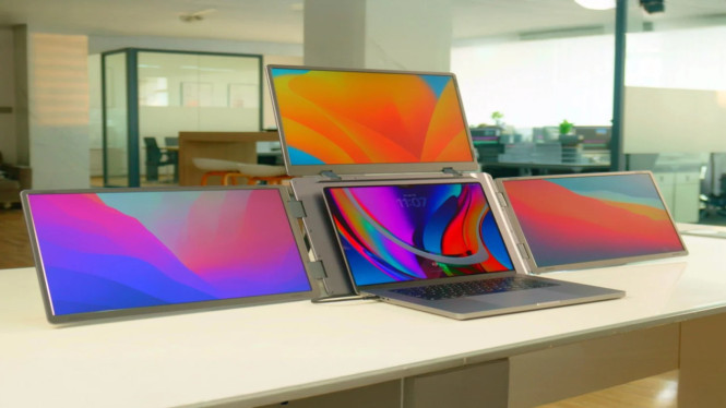 MagHub Quad Max: Monitor Portabel 18,5 Inci Triple Screen