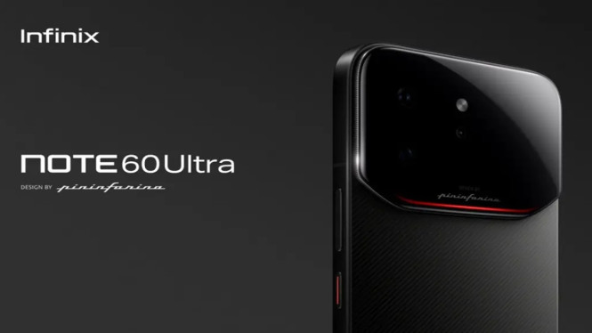 Desain bodi belakang Infinix Note 60 Ultra Pininfarina dengan aksen garis merah