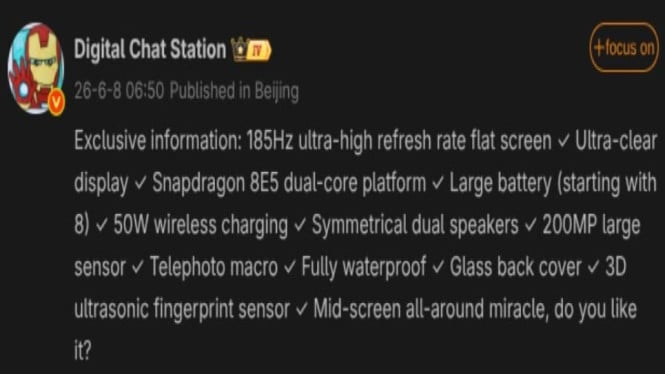 B‌ocoran Redmi K100 Pro Bawa Layar 185Hz dan Baterai 8.500mAh