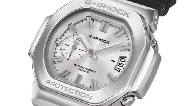 Tampilan Casio G-Shock GMC-2500 dengan dial analog penuh dan siluet bezel oktagonal yang anggun.