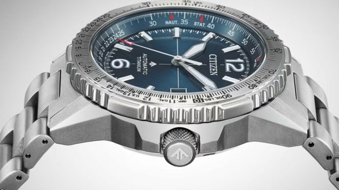 Citizen Promaster Sky Navihawk NK0040-58L memakai mesin otomatis Caliber 8314 dan casing Super Titanium 40 mm.
