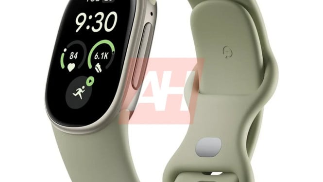 Bocoran tampilan Google Fitbit Edge dengan layar oval dan rangka dua warna.