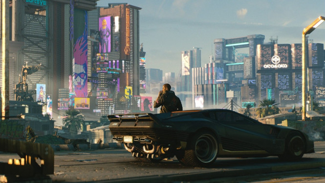 Suasana lanskap futuristik Night City dari Cyberpunk 2077 yang akan diadaptasi menjadi film live action oleh Paramount Pictures.