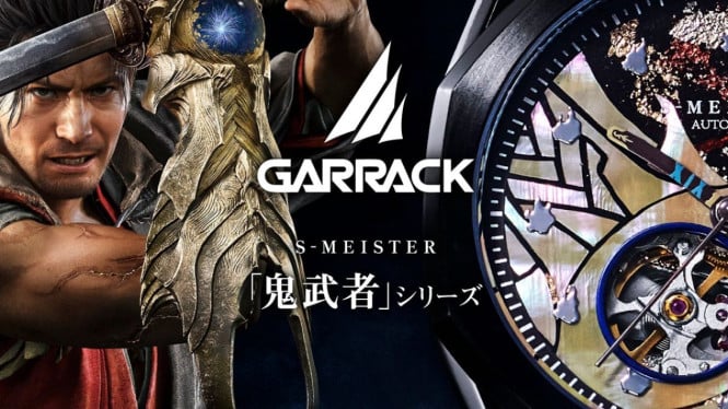 Tampilan jam tangan mekanikal GARRACK Onimusha yang memadukan teknik tradisional kerang raden, emas foil, dan arsitektur dial open-heart.