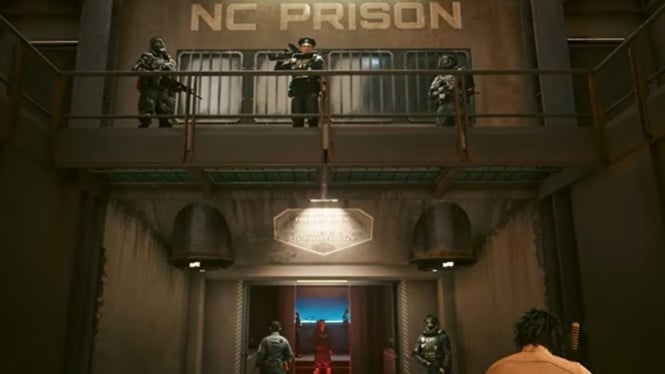 Tampilan Night City Prison yang dihadirkan dalam pembaruan Cyberpunk 2077.