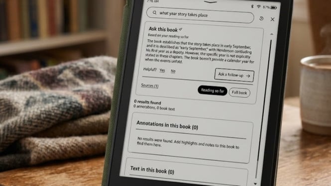 Pembaruan software Kindle 5.20.2 menghadirkan fitur interaktif Ask This Book.