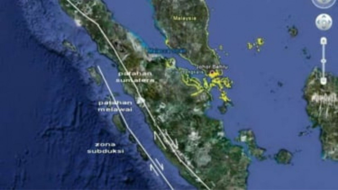 Ilustrasi topografi Pulau Sumatera yang berada di Patahan Sumatera