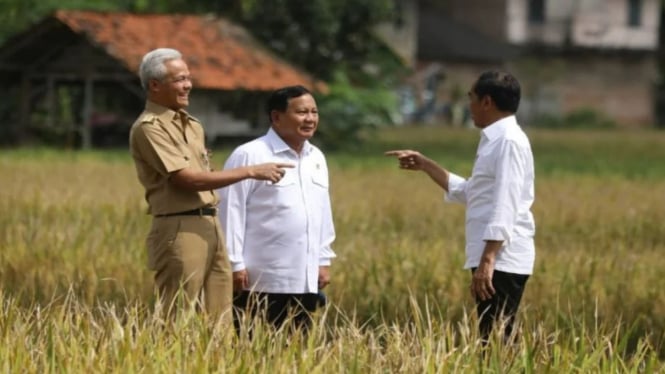 Prabowo Subianto-Ganjar Pranowo bersama Jokowi