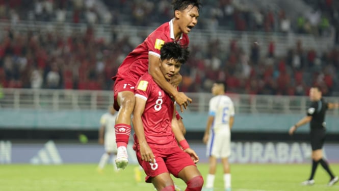 Arkhan Kaka rayakan gol Timnas Indonesia U-17