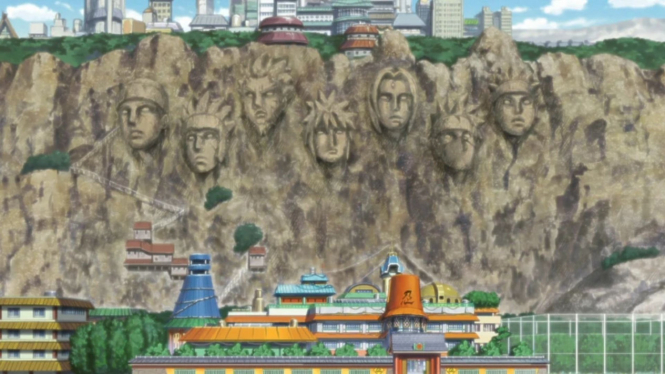 Patung Hokage Konoha di Naruto
