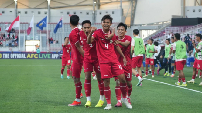Rizky Ridho rayakan gol kemenangan Timnas Indonesia U-23
