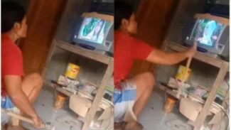 Adegan Film Sukses Bawa Emosi, Emak-emak Ini Ketok Layar TV Pakai Kayu