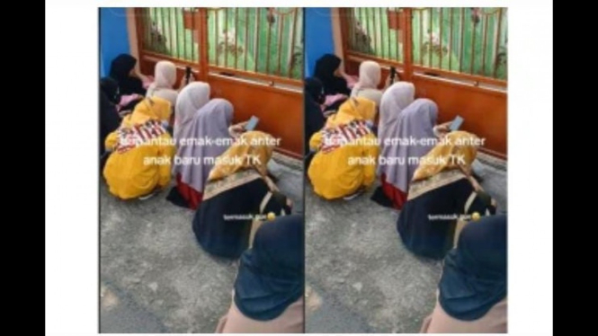 Aksi Emak-Emak jejer depan gerbang sekolah nunggu anak pulang