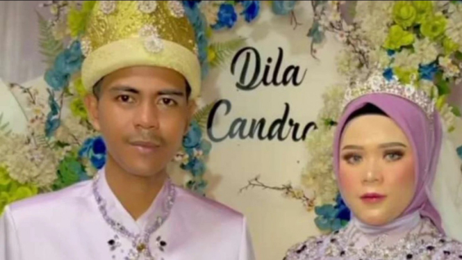 Tangkapan layar video resepsi pernikahan Candra dan Dila.