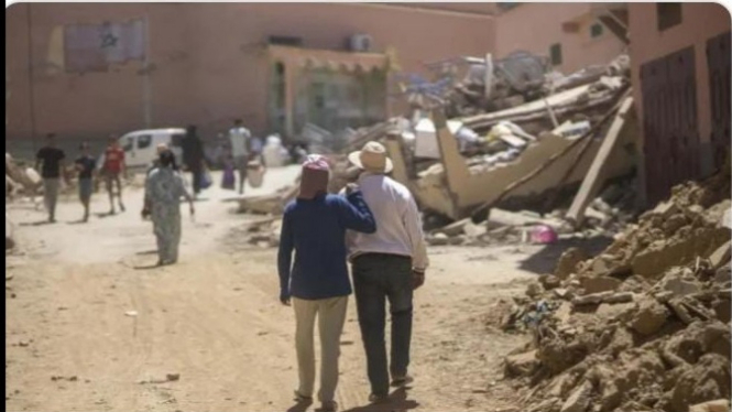 Ilustrasi BMKG, Reruntuhan Gedung Akibat Gempa (Maroko)