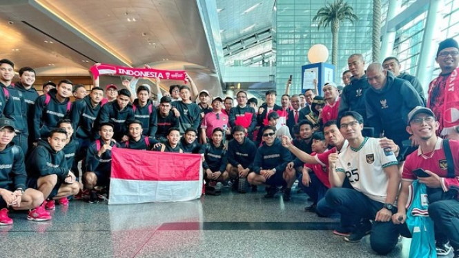 Timnas Indonesia U-23 tiba di Doha Disambut KBRI dan Ultras Garuda