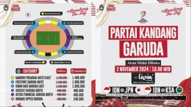 Cara Beli Tiket Pertandingan Indonesia Vs Jepang dan Arab Saudi