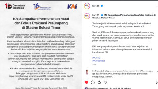 Tabrakan KA dengan KRL di Bekasi, KAI Minta Maaf dan Fokus Evakuasi