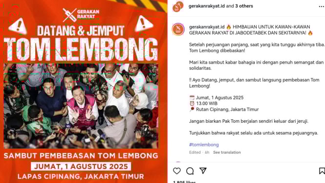 Seruan Gerakan Rakyat Jemput Tom Lembong