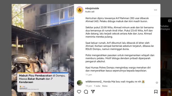 Kondisi Rumah dan Mobil Pelaku yang Dibakar Massa di Dompu