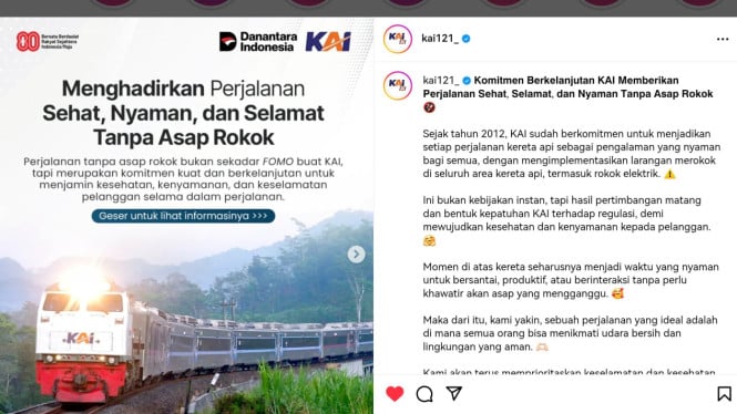PT KAI Soal Larangan Merokok di Kereta Api