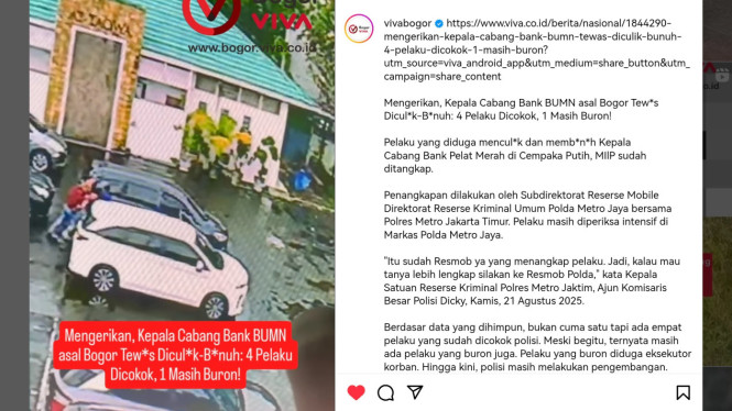 Tangkapan Layar Penculikan Kepala Cabang BRI Cempaka Putih