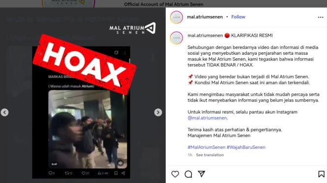 Penjelasan Mal Atrium Senen Soal Video Penjarahan