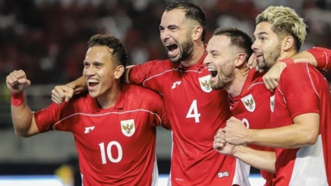 Pemain Timnas Indonesia usai cetak gol saat lawan Taiwan