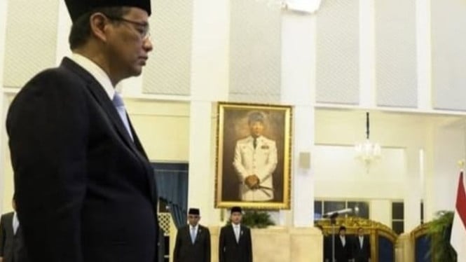Menkeu Purbaya Yudhi Sadewa saat dilantik Prabowo di Istana.