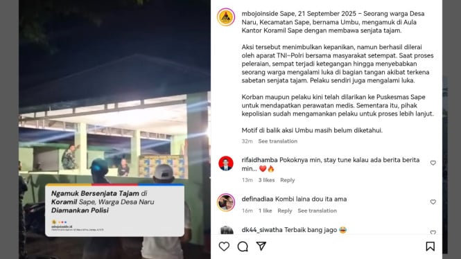 Pria di Sape Bima NTB Mengamuk di Koramil Pakai Sajam
